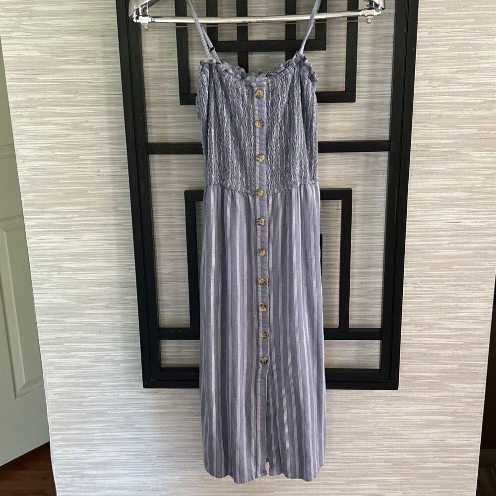 Abercrombie & Fitch linen blend denim chambray smocked top dress with buttons mi